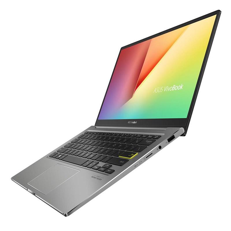 Asus VivoBook S13 13.3' FHD laptop in Indie Black, showcasing its sleek design and compact size.